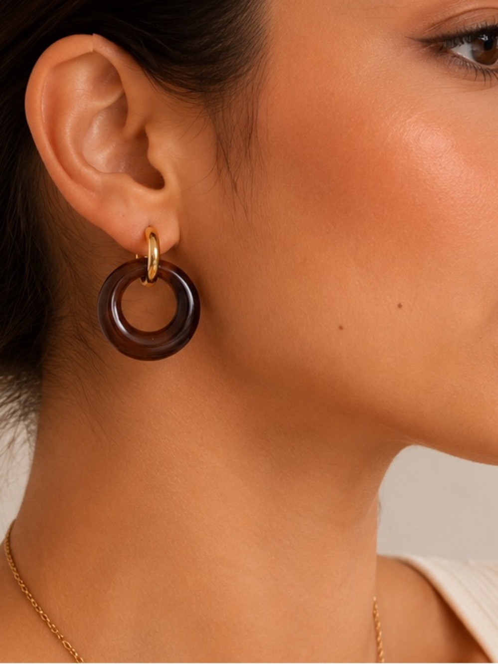 Plunder Gold and Dark Tortoiseshell Hoop Drop Earrings